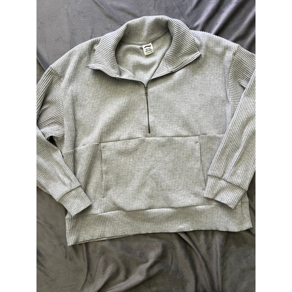 Avia Womens XXL Grey Ribbed Quarter Zip‎ Pullover Sweatshirt AV35100141755